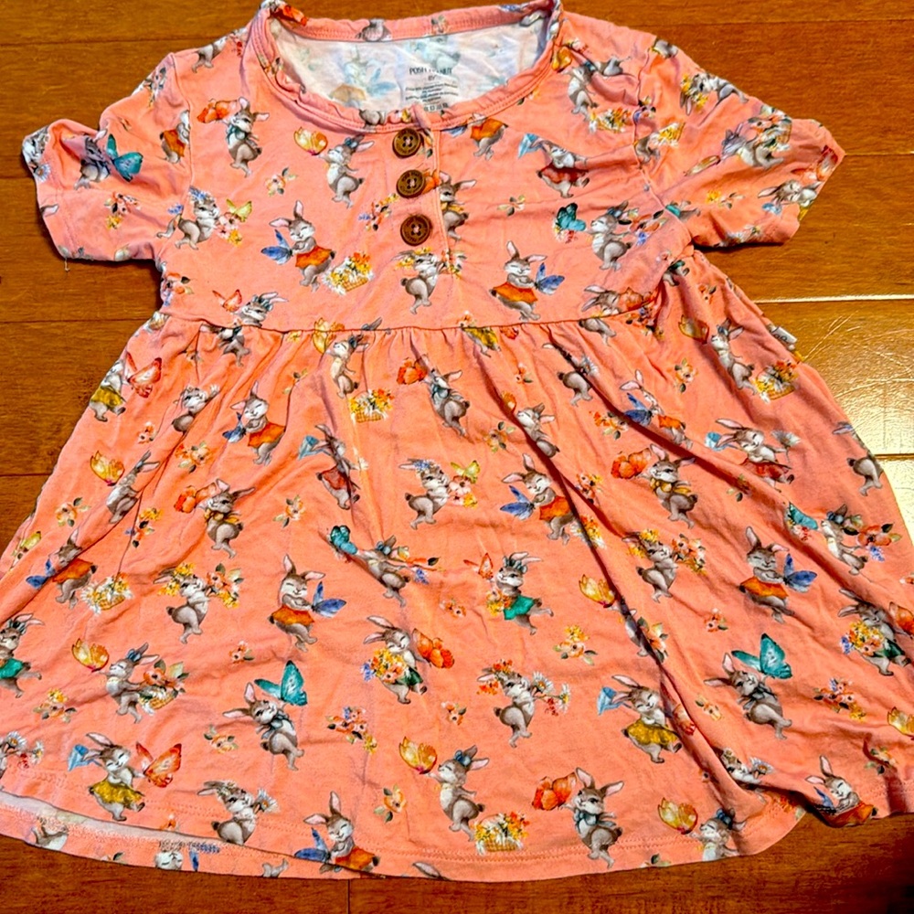 Coral Bunny Print Shirt with Wooden Button Detail - 8Y